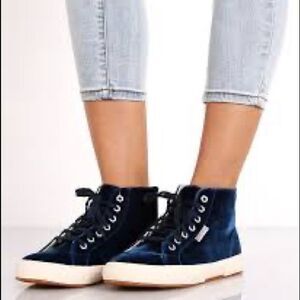 Anthropologie Superga Blue Velvet High Top Sneakers